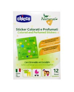 Chicco Natural Sticker Colorati e Profumati Alla Citronella Ed Eucalipto Antizanzare Bambini 12 Pezzi