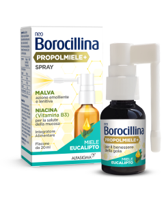 Alfasigma Neoborocillina Propolmiele+ Spray Integratore per il Benessere della Gola Miele Eucalipto 20 ml