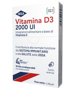 Ibsa Vitamina D3 2000 UI Integratore di Vitamina D3 30 Film Orodispersibili 100%