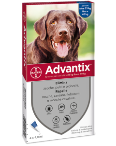 Advantix Spot-On Cani PER CANI oltre i 25 Kg fino ai 40 Kg 4 Pipette Monodose 25-40