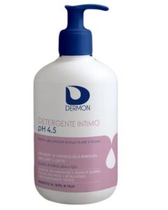 Dermon detergente intimo pH 4.5 500 ml – detergente delicato antisettico con estratti di salvia, malva e tiglio, per equilibrio microflora e freschezza.
