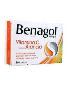 Benagol Pastiglie Vitamina C Gusto Arancia Antisettico Cavo Orale 36 Pastiglie