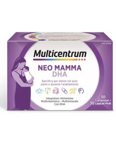 Multicentrum Neo Mamma DHA Integratore Multivitaminico Vitamina B C D3 Acido folico 30 Compresse + 30 Capsule Molli