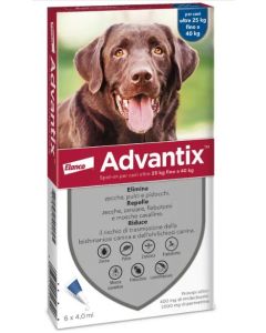 Advantix Spot On Per Cani da 25 a 40 Kg Soluzione 6 Pipette da 4,0 ml