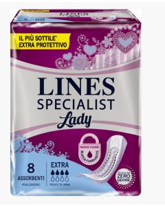 Lines Specialist Lady Extra – 8 Assorbenti Ultra-Sottili per Incontinenza Leggera