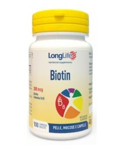 LongLife Biotin 100 Compresse – Integratore di Biotina per Benessere di Capelli, Pelle e Unghie