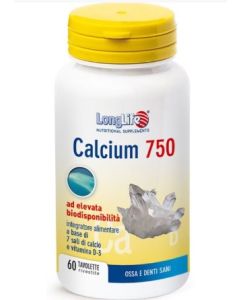 LongLife Calcium 750mg 60 Tavolette – Integratore per Benessere di Ossa, Denti e Muscoli